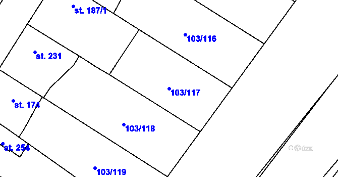 Parcela st. 103/117 v KÚ Malé Žernoseky, Katastrální mapa