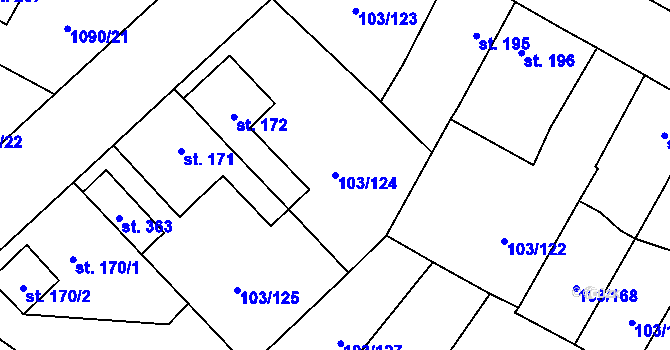 Parcela st. 103/124 v KÚ Malé Žernoseky, Katastrální mapa