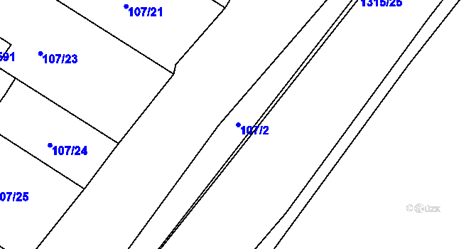Parcela st. 107/2 v KÚ Malé Žernoseky, Katastrální mapa