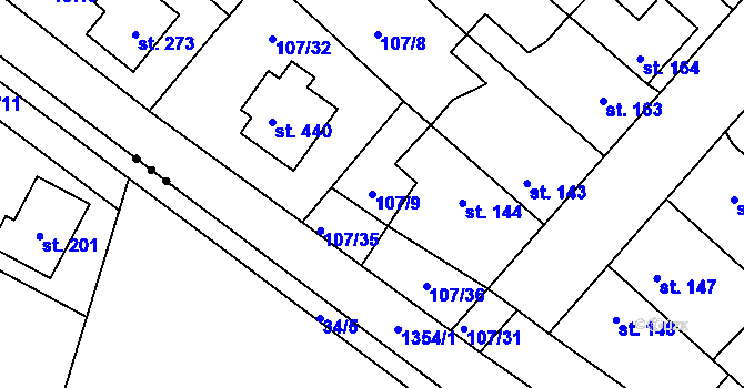 Parcela st. 107/9 v KÚ Malé Žernoseky, Katastrální mapa