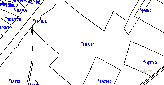 Parcela st. 187/11 v KÚ Malé Žernoseky, Katastrální mapa