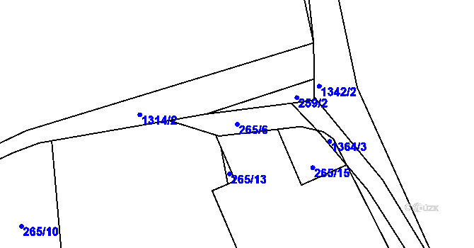 Parcela st. 265/6 v KÚ Malé Žernoseky, Katastrální mapa