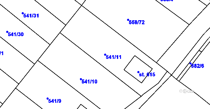 Parcela st. 541/11 v KÚ Malé Žernoseky, Katastrální mapa