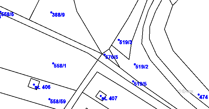 Parcela st. 576/5 v KÚ Malé Žernoseky, Katastrální mapa