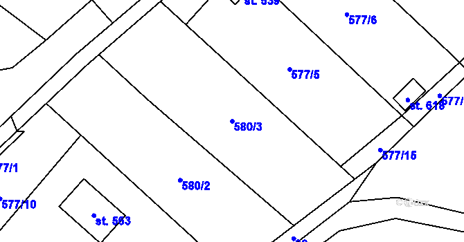 Parcela st. 580/3 v KÚ Malé Žernoseky, Katastrální mapa