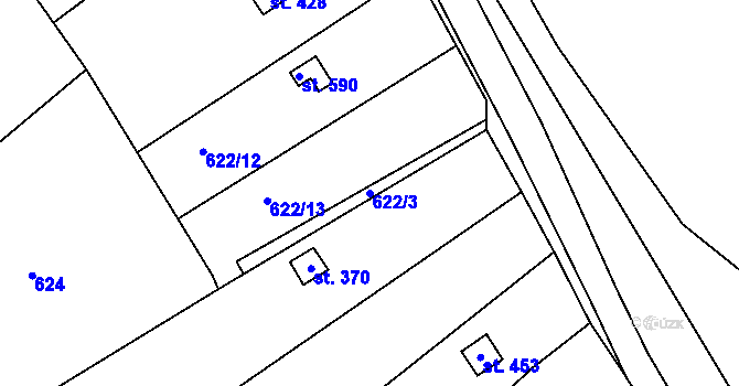 Parcela st. 622/3 v KÚ Malé Žernoseky, Katastrální mapa