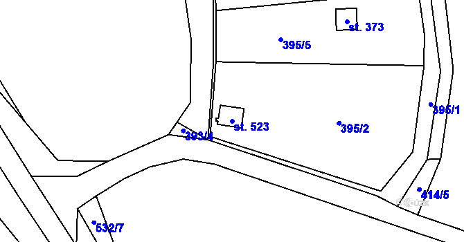 Parcela st. 523 v KÚ Malé Žernoseky, Katastrální mapa