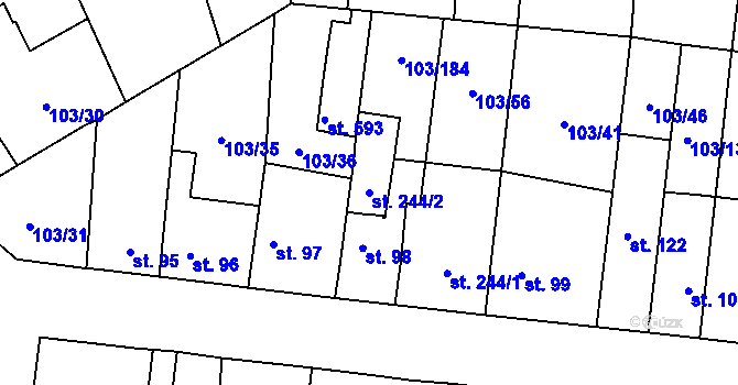 Parcela st. 244/2 v KÚ Malé Žernoseky, Katastrální mapa