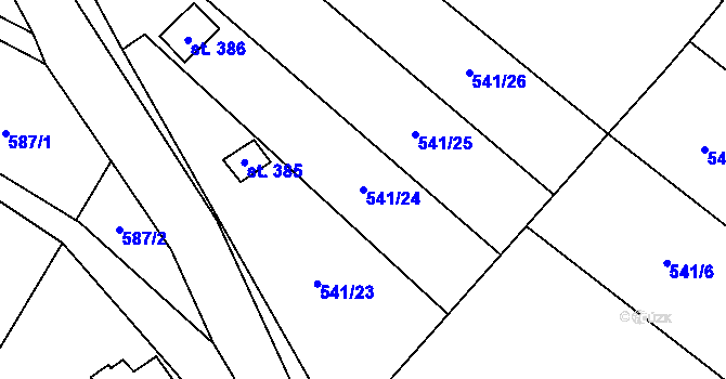 Parcela st. 541/24 v KÚ Malé Žernoseky, Katastrální mapa