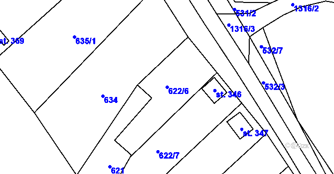 Parcela st. 622/6 v KÚ Malé Žernoseky, Katastrální mapa