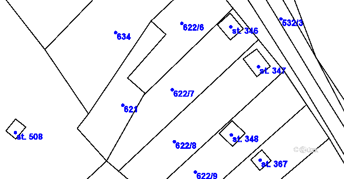 Parcela st. 622/7 v KÚ Malé Žernoseky, Katastrální mapa