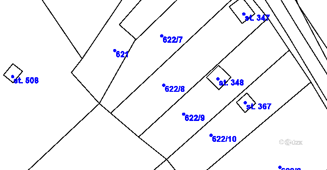 Parcela st. 622/8 v KÚ Malé Žernoseky, Katastrální mapa