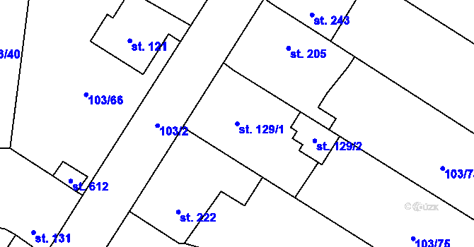 Parcela st. 129/1 v KÚ Malé Žernoseky, Katastrální mapa