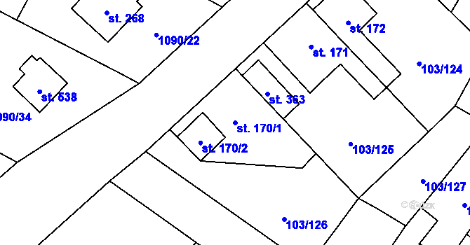 Parcela st. 170/1 v KÚ Malé Žernoseky, Katastrální mapa