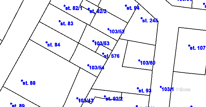 Parcela st. 576 v KÚ Malé Žernoseky, Katastrální mapa