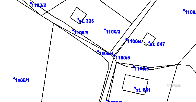 Parcela st. 1105/4 v KÚ Malé Žernoseky, Katastrální mapa