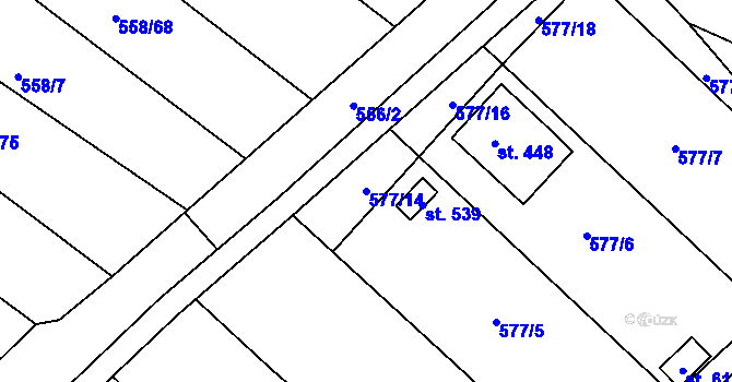 Parcela st. 577/14 v KÚ Malé Žernoseky, Katastrální mapa