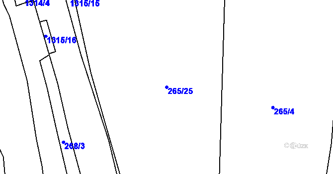 Parcela st. 265/25 v KÚ Malé Žernoseky, Katastrální mapa