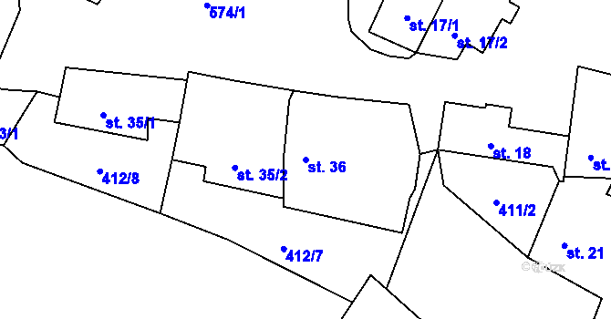 Parcela st. 36 v KÚ Maleč, Katastrální mapa