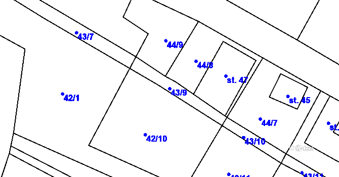 Parcela st. 43/9 v KÚ Maleč, Katastrální mapa