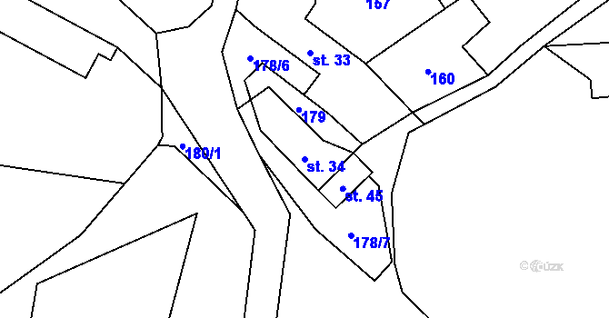 Parcela st. 34 v KÚ Horní Lhotka, Katastrální mapa