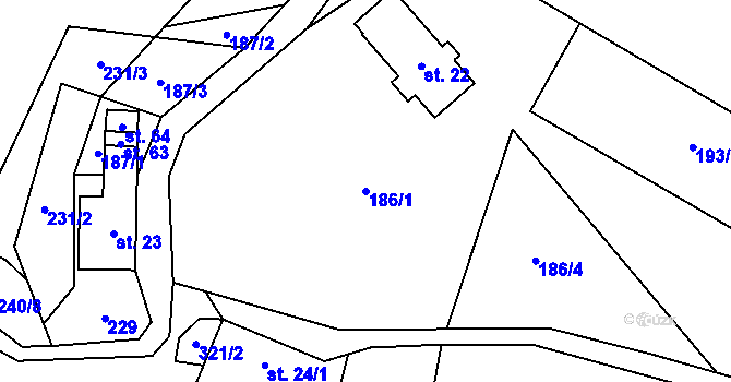 Parcela st. 186/1 v KÚ Hranice u Malče, Katastrální mapa