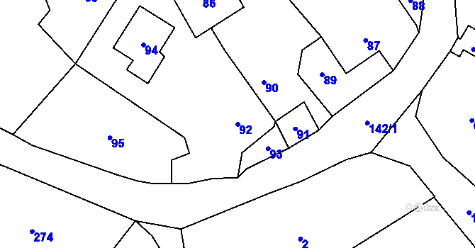 Parcela st. 92 v KÚ Březí u Malečova, Katastrální mapa