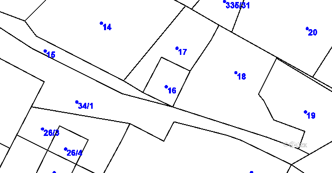 Parcela st. 16 v KÚ Malečov, Katastrální mapa