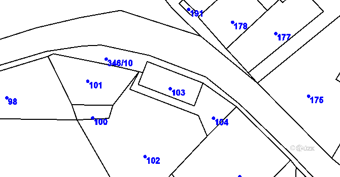 Parcela st. 103 v KÚ Malečov, Katastrální mapa