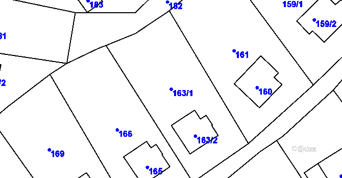 Parcela st. 163/1 v KÚ Malečov, Katastrální mapa