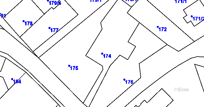 Parcela st. 174 v KÚ Malečov, Katastrální mapa