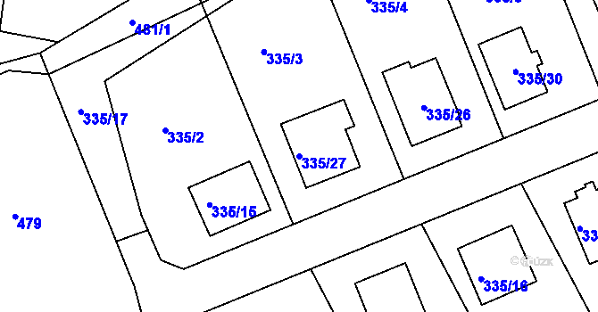 Parcela st. 335/27 v KÚ Malečov, Katastrální mapa