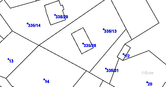 Parcela st. 335/28 v KÚ Malečov, Katastrální mapa