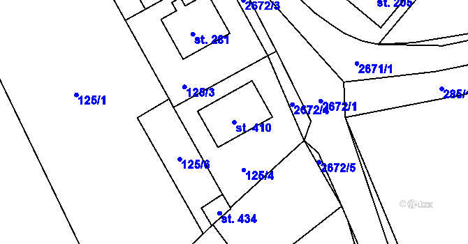 Parcela st. 410 v KÚ Malenice, Katastrální mapa