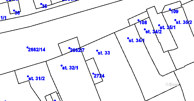 Parcela st. 33 v KÚ Malenice, Katastrální mapa
