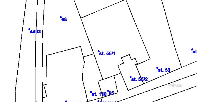 Parcela st. 55/1 v KÚ Malenice, Katastrální mapa