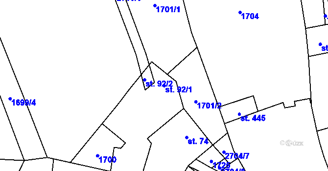 Parcela st. 92/1 v KÚ Malenice, Katastrální mapa