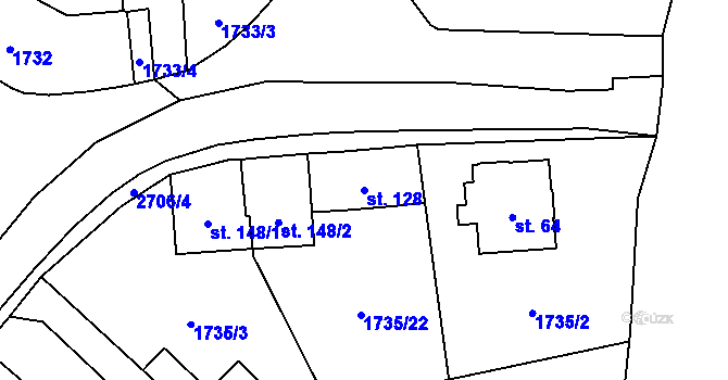 Parcela st. 128 v KÚ Malenice, Katastrální mapa