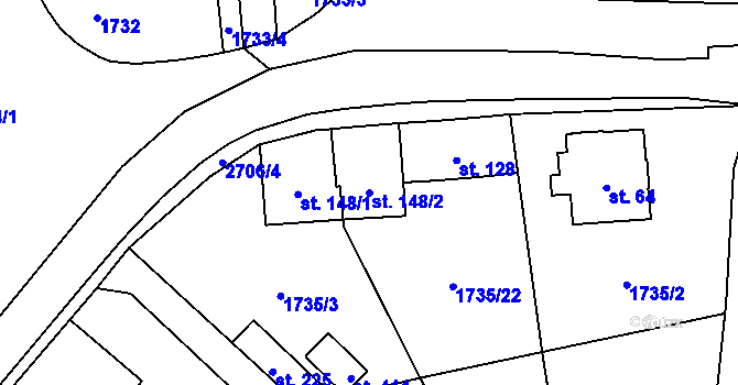 Parcela st. 148/2 v KÚ Malenice, Katastrální mapa
