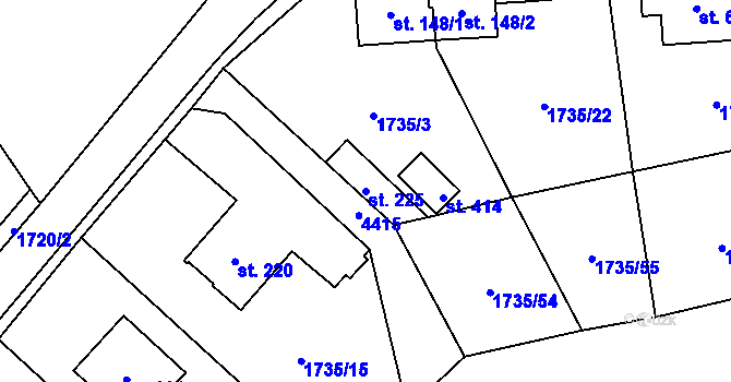 Parcela st. 225 v KÚ Malenice, Katastrální mapa