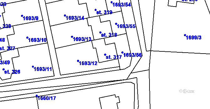 Parcela st. 317 v KÚ Malenice, Katastrální mapa
