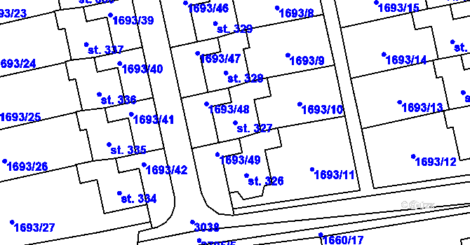 Parcela st. 327 v KÚ Malenice, Katastrální mapa