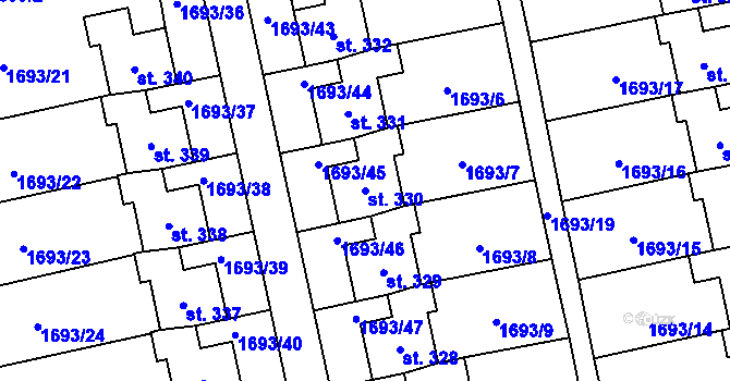 Parcela st. 330 v KÚ Malenice, Katastrální mapa