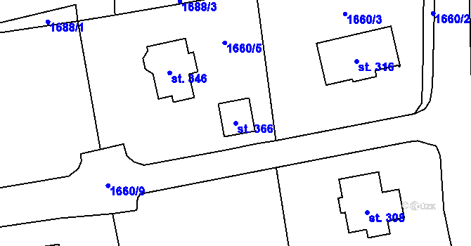 Parcela st. 366 v KÚ Malenice, Katastrální mapa