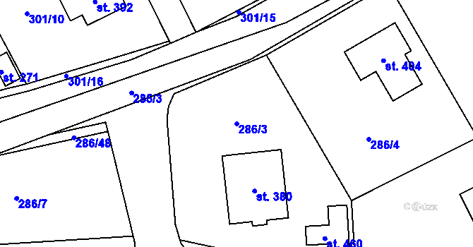 Parcela st. 286/3 v KÚ Malenice, Katastrální mapa