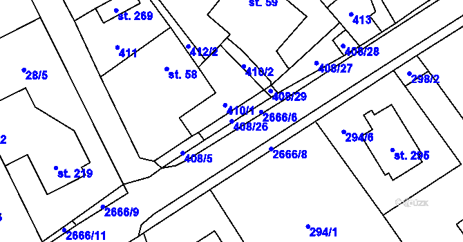 Parcela st. 408/26 v KÚ Malenice, Katastrální mapa