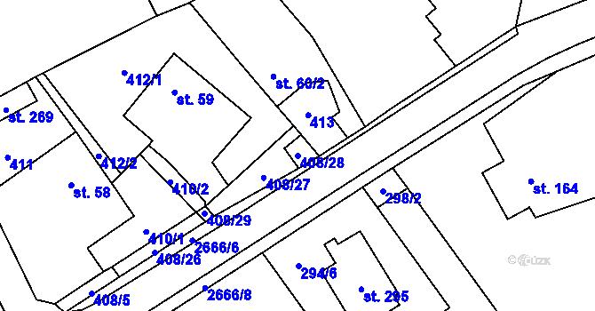 Parcela st. 408/28 v KÚ Malenice, Katastrální mapa