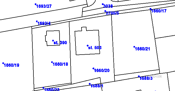 Parcela st. 503 v KÚ Malenice, Katastrální mapa