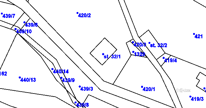 Parcela st. 32/1 v KÚ Malenovice, Katastrální mapa