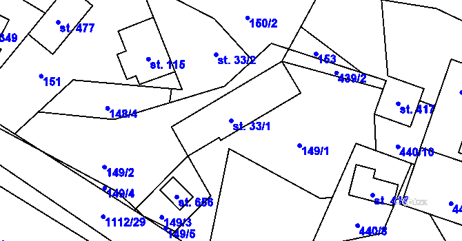 Parcela st. 33/1 v KÚ Malenovice, Katastrální mapa